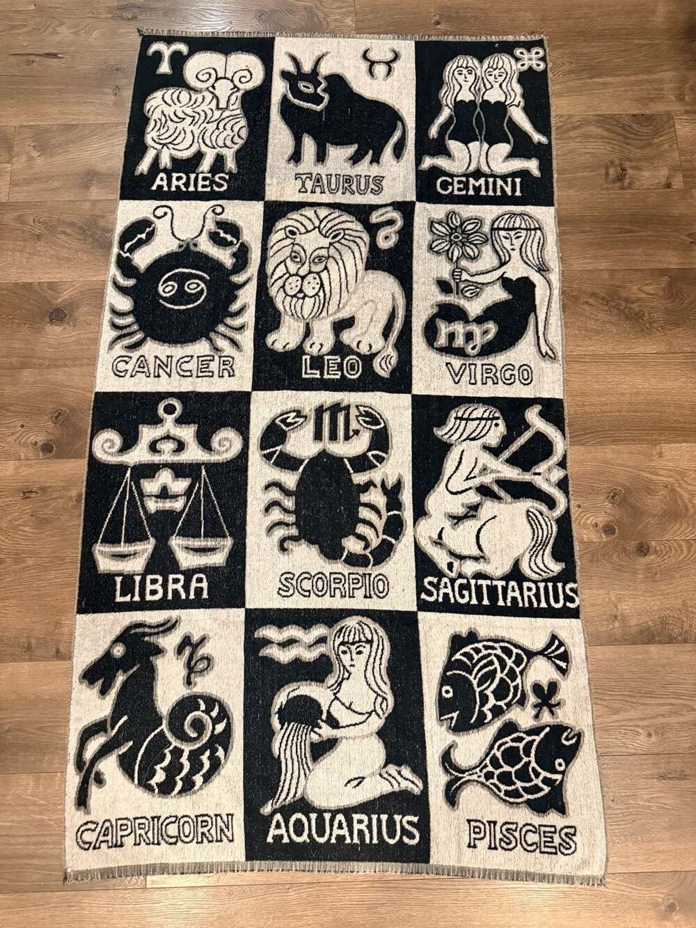 Vintage Black and White Astrology Zodiac Signs Beach Towel